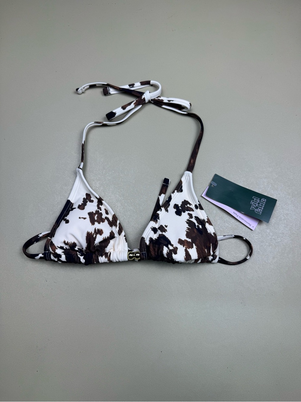 Wild Fable Cow Print Triangle Bikini Top XS Tie Halter NWT